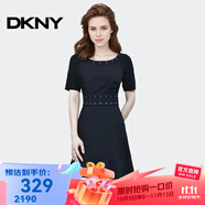 唐可娜兒（DKNY）【京東奧萊】黑色連衣裙女夏季新款收腰顯瘦氣質(zhì)短袖A字裙裙子P8J P8JD7DRO-001 XS