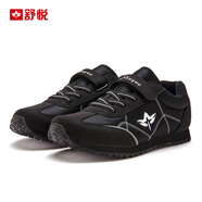 舒悅老人鞋老年鞋男春秋防滑軟底健步鞋輕便運(yùn)動(dòng)鞋爸爸媽媽 黑白色(男)33315_春秋款 44