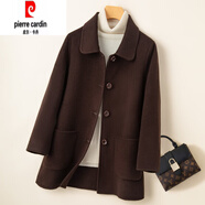 皮爾卡丹雙面羊毛大衣女短款寬松2025年秋冬新款小個(gè)子羊毛簡(jiǎn)約毛呢外套 深咖色 XL 125-140斤