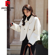 皮爾卡丹（pierre cardin）米白色雙面羊絨大衣女韓版時尚洋氣雙排扣2025秋冬新款顯瘦短外套 米白色 S