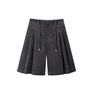 樂(lè)町【商場(chǎng)同款】百褶休閑短褲女裝新款腰繩寬松五分褲裙褲C2GCF4465 錫灰色（現(xiàn)貨） L