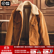 馬登工裝美式復古燈芯絨棉服夾克男仿羊羔毛秋冬保暖外套男士加厚棉衣 姜黃色 S