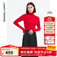 朗姿【王楚然同款】純羊毛高領(lǐng)針織衫秋冬內(nèi)搭打底上衣曠野美拉德 中國紅 M