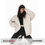 ICH MODE外套女美式衛(wèi)衣開衫春秋男女同款寬松連帽拉鏈慵懶上衣長袖 淺杏色 S