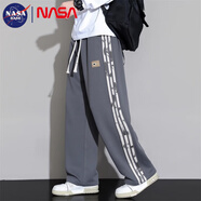 NASA BASE休閑褲男夏季新款痞帥寬松垂感直筒褲子潮牌百搭闊腿運(yùn)動(dòng)長(zhǎng)褲 灰色 XL （建議125-150斤）