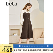 betu百圖女裝秋冬新款連衣裙拼色領(lǐng)收腰長(cháng)袖連衣裙女2210T74 咖啡色 M