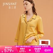 金三塔真絲睡衣女100%桑蠶絲外穿絲滑親膚兩件套睡褲居家服禮物 19姆米梔子金 L