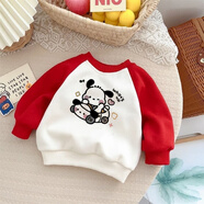 凱蒂貓（hellokitty）女童加絨衛(wèi)衣長(zhǎng)褲運(yùn)動(dòng)套裝凱蒂貓卡通洋氣兒童寶寶秋冬保暖休閑服 紅色衛(wèi)衣【開車狗】 120
