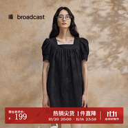 播綁帶連衣裙女商場同款夏季新款寬松氣質(zhì)方領(lǐng)減齡裙子BDR2LD1071 K40玄黑 XL