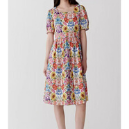 之禾（ICICLE）【Liberty印花】ICICLE之禾女裝25夏新款抗皺全棉印花及膝連衣裙 白底彩色花朵 S