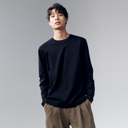 棉先生3系液氨絲光棉正肩純白色短袖t恤男  圓領(lǐng)純棉男士打底衫 黑色長(cháng)袖 L