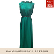 ZXEGI真絲早秋女裝100%桑蠶絲連衣裙夏季收腰中長(cháng)款高檔背心真絲裙子中 森林綠 均碼