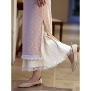 tromlfz冬季百褶半身裙旗袍襯裙內搭秋冬內襯裙疊穿復古打底裙針織大擺裙 蕾絲邊_米白色【裙長(cháng)75CM左右】 均碼