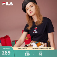 斐樂(lè )（FILA）官方女士短袖T恤夏印花運動(dòng)女裝針織短袖套頭衫小熊T刺繡上衣 傳奇藍-NV 2XL 180/96A