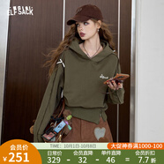 妖精的口袋安哥拉紅連帽衛(wèi)衣女2025年春季新款短款設(shè)計感加絨上衣 神秘軍綠色 M