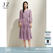 玖姿·安娜蔻優(yōu)雅浪漫壓褶竹節(jié)肌理收腰連衣裙蛋糕裙女2025春季新款 紫色系 S