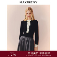 MAXRIENY名媛千金小香風(fēng)套頭針織衫蝴蝶結(jié)系帶上衣 黑色 S