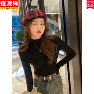 恒源祥打底衫女新款感內搭針織上衣黑色修身羊絨半高領秋冬毛衣 黑色好看毛衣/t恤女長針織衫/毛 M (80-120斤)
