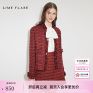 LIME FLARE【尖貨補單】萊茵福萊爾2024年春款法式格紋小香風短外套小立領(lǐng) 辣椒紅色短外套 155/76A/S