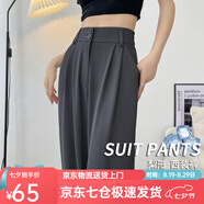 蘿美醬西裝褲女小個子夏季高腰垂感闊腿褲梨形休閑直筒褲子春秋冰絲長褲 灰色常規(guī)長度【夏季冰絲款】 S