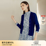 顏域氣質(zhì)長(zhǎng)袖V領(lǐng)開衫外套女士2024春季新款糖果色短款修身針織衫 深藍(lán) M/38