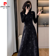 皮爾卡丹法式絲絨吊帶裙兩件套秋季連衣裙穿搭套裝女背心裙高級感2025新款 黑色毛衣+黑色吊帶裙 S 【80-95斤】