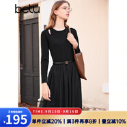 百圖betu女裝秋冬新款連衣裙小香風(fēng)拼接網(wǎng)紗針織連衣裙女2310T95 黑色 S
