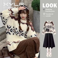 相伊戀人毛衣女25新款秋冬可外穿加厚寬松圓領(lǐng)套頭慵懶風(fēng)針織衫費爾島上衣 米白色【寬松顯瘦抗起球】 均碼 【推薦80-140斤】