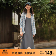 森馬連衣裙女中長款格子襯衫修身吊帶裙夏氣質(zhì)兩件套107424114004