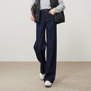 ESE-Y加絨復古直筒牛仔褲女2025年冬季新款保暖顯瘦窄版闊腿褲子 深藍色-厚絨-小個(gè)子 28