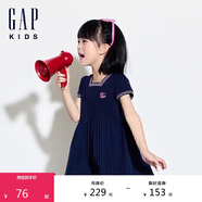 GAP女幼童夏季撞色條紋方領(lǐng)針織連衣裙兒童公主風(fēng)洋裝466153