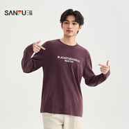 三福（SANFU）2025冬季男士斑駁英文印花長T恤 都市寬松圓領(lǐng)上衣510809 紫色 L