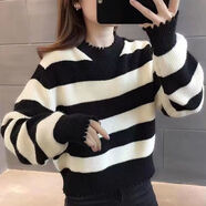 俞兆林（YUZHAOLIN）條紋短款毛衣女2025年新款秋冬內搭加厚洋氣小個(gè)子高腰小款打底衫 黑白色   M 建議95-110斤