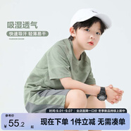 左西男童夏裝套裝2025新款兒童速干運(yùn)動(dòng)籃球服短袖T恤兩件套 綠色 140