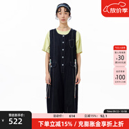 幻走（MOVEUP）2025夏季新款.FUN系列純棉織嘜腰繩多口袋牛仔連體褲女 牛仔黑 L