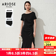 艾諾絲雅詩(shī)【商場(chǎng)同款】夏季新品通勤經(jīng)典簡(jiǎn)約收腰開(kāi)衩連衣裙30439698 黑色 2XL
