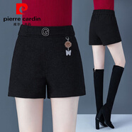 皮爾卡丹（pierre cardin）毛呢短褲女秋冬季新款松緊腰顯瘦直筒褲子百搭高腰休閑褲靴褲 401#毛呢短褲（掛飾） M 【90-105斤】