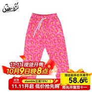 SLAMBLE美式豹紋九分直筒高彈運(yùn)動(dòng)休閑籃球睡褲長褲男女滿印寬松 粉紅豹 L