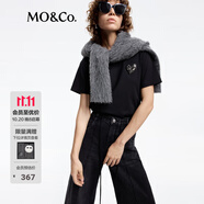 MO&Co.【抗菌防螨】棉質(zhì)T恤春秋愛心切割水鉆綴飾刺繡短袖黑色白色 黑色 XS