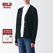 無(wú)印良品 MUJI 女式 美利奴羊毛中針距V領(lǐng)開(kāi)衫針織毛衣秋冬款女裝上衣外套 黑色 S (155/80A)