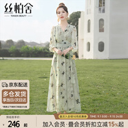 絲柏舍印花連衣裙2025春夏新款女裝V領(lǐng)七分袖高腰度假風(fēng)大擺裙