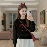 森馬（Semir）白色短款高腰薄款衛(wèi)衣女裝秋冬季2025新款小個子加絨套頭上衣 黑色-常規(guī)款 S