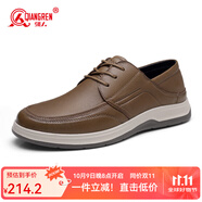 強人3515皮鞋男羊皮系帶商務(wù)休閑鞋低幫軟底男士單皮鞋工作鞋 土黃 38