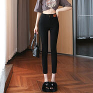 黑色外穿打底女秋冬2025新款爆款高腰收腹加絨個(gè)性百搭鉛筆小腳褲 黑色 八分 S