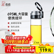 希諾（HEENOOR）單層玻璃杯男士泡茶杯帶濾網(wǎng)帶提環(huán)大容量車載便攜戶外運動水杯子