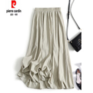 皮爾卡丹飄逸垂感冰絲棉麻半身裙女高腰百搭大擺高端亞麻長(cháng)裙 茶白色 M 建議115斤以下