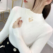 苜戈不起球仿水貂絨秋冬半高領(lǐng)毛衣吊墜內(nèi)搭打底修身百搭針織衫女 白色 吊墜 S 建議85-95斤