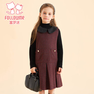 富羅迷女童連衣裙春秋時(shí)髦洋氣格紋背心裙女孩無(wú)袖兒童裙子 酒紅格 150