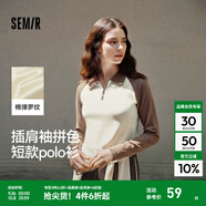 森馬[商場(chǎng)同款]POLO衫女短款拼色插肩袖2024新款秋季修身上衣顯瘦 白咖色調(diào)00315 XL