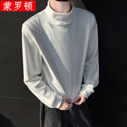 蒙羅頓春秋季雙面德絨上衣韓版寬松半高領(lǐng)T恤男純色內(nèi)搭潮流休閑打底衫 白色 M